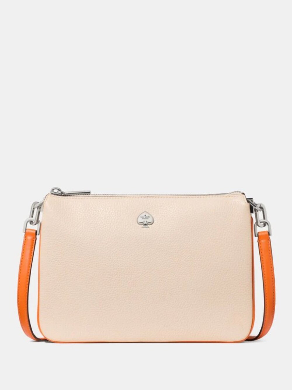 Kate Spade Kayla Triple Crossbody Cream and Orange Trim Pebbled Leather